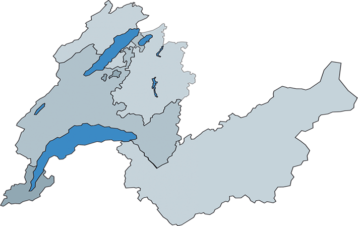 Carte des zones d'intervention: Fribourg, Vaud et Valais